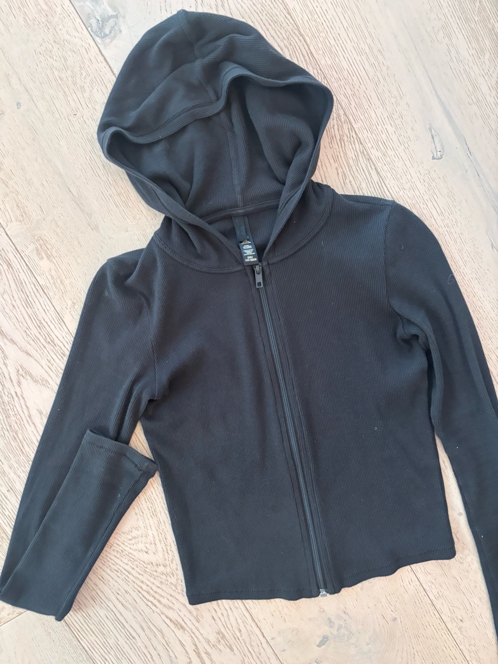 Skims Black Ribbed Full-Zip Hoodie
